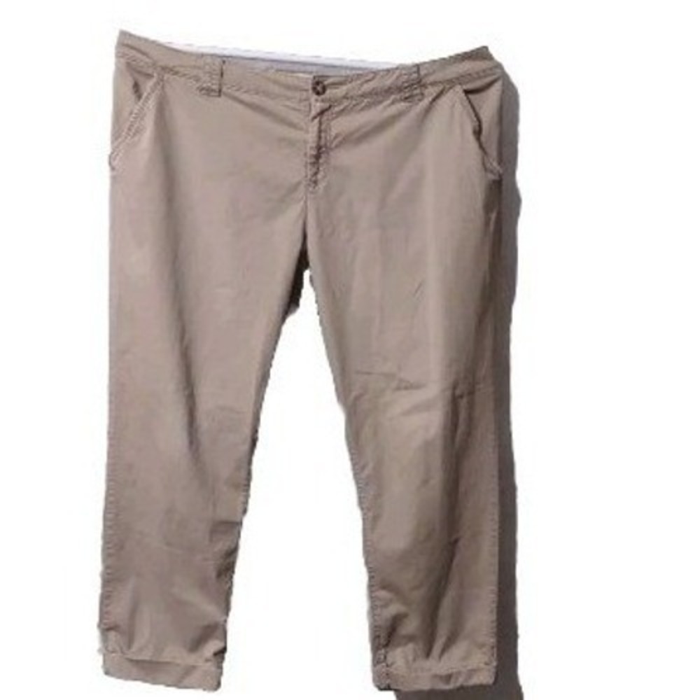Old Navy Pants Women's Size 16 Low Rise Pleated Cuffed Trousers 4 Pockets Tan